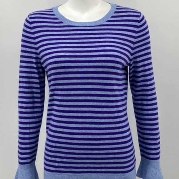 Talbots crew neck sweater size Petite Purple Striped Lambswool with Bell Sleeves - Picture 4 of 6